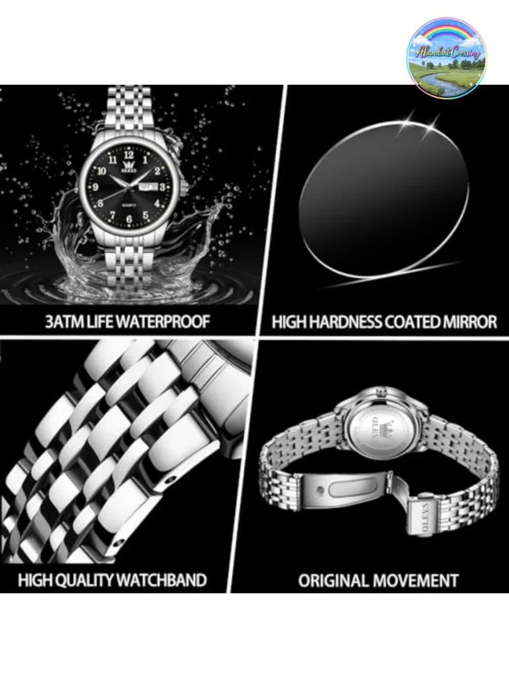 Luxury Ladies Watch with Day-Date, Easy Read, Waterproof, Adjustable Strap